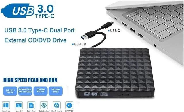 Main image of Diamond External CD DVD Drive Type C USB 3.0 Portable High-Speed CD/DVD +/-RW Drive CD DVD ROM Rewriter Reader Burner Writer for Laptop PC Desktop MacBook Mac Windows 7/8/10 Linux OS