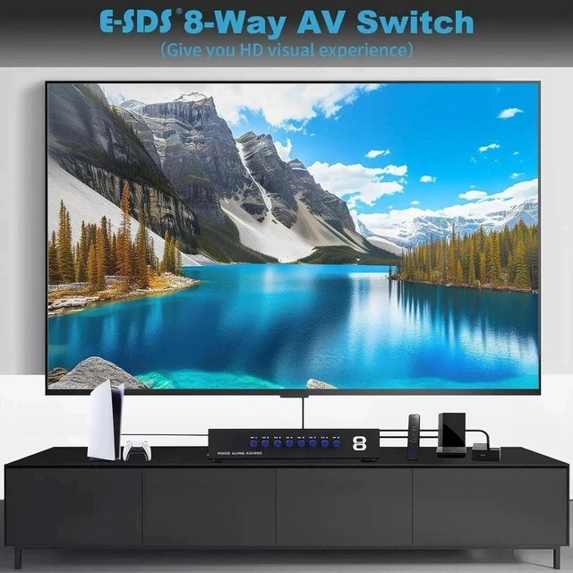 Alt view image 3 of 5 - 8-Way AV Switch RCA Switcher 8 in 1 Out Composite Video L/R Audio Selector Box for DVD STB Game Consoles