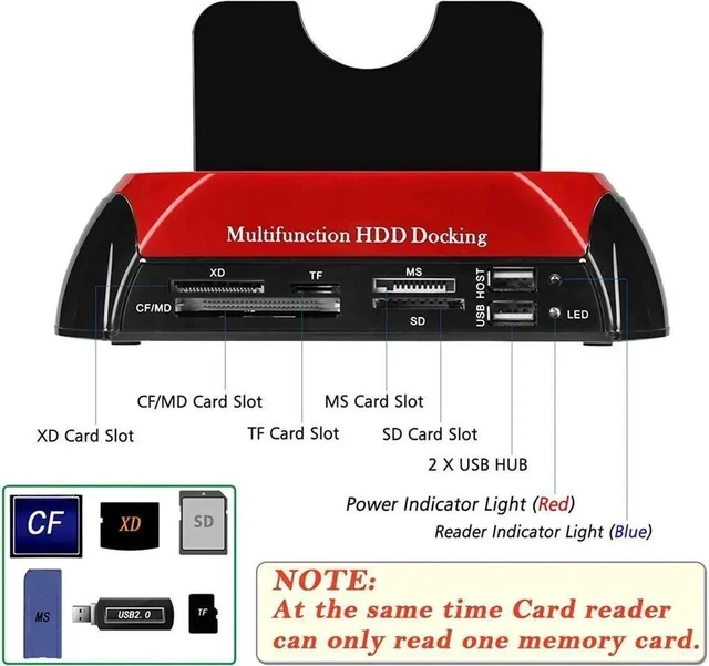 Alt view image 2 of 7 - USB 2.0 to 2.5 3.5 Inch SATA IDE Dual Slots External Enclosure with All in 1 Card Reader and USB 2.0 Hub for 2.5" 3.5" IDE SATA I/II/III HDD SSD,Hard Drive Docking Station