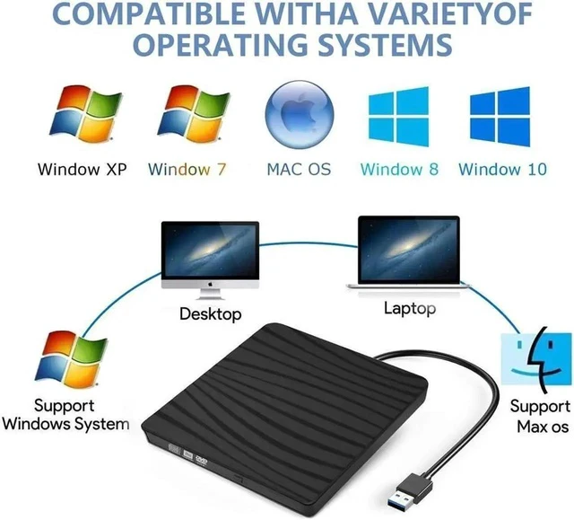 Alt view image 2 of 7 - USB 3.0&Type-C Super External Drive,USB Portable External DVD/CD Drive Burner/Reader/Rewriter for The Latest MacBook/MacBook Pro/ASUS/DELL Latitude with USB-C Port (Black)