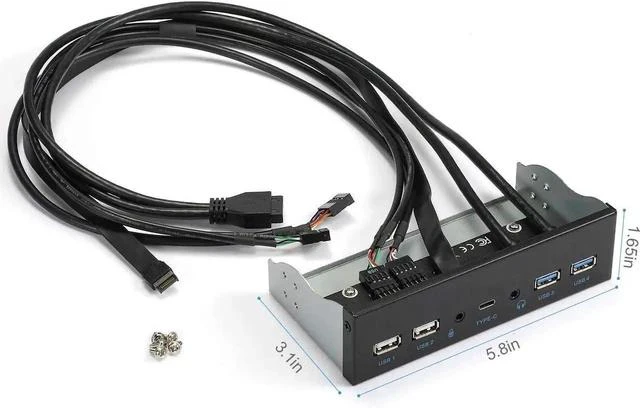Alt view image 5 of 7 - USB2.0 + 3.0 Metal Front, 5.25 inch 19Pin Front Panel Adapter, 4 USB 3.0 Port hubs and (1HD Audio Port / 1TPY-C Port / 1 Microphone Input)