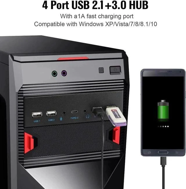 Alt view image 4 of 7 - USB2.0 + 3.0 Metal Front, 5.25 inch 19Pin Front Panel Adapter, 4 USB 3.0 Port hubs and (1HD Audio Port / 1TPY-C Port / 1 Microphone Input)