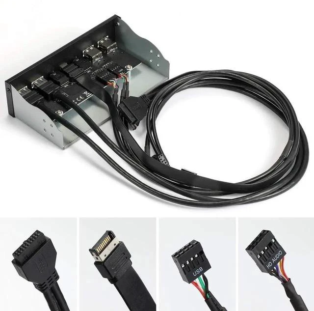 Alt view image 7 of 7 - USB2.0 + 3.0 Metal Front, 5.25 inch 19Pin Front Panel Adapter, 4 USB 3.0 Port hubs and (1HD Audio Port / 1TPY-C Port / 1 Microphone Input)