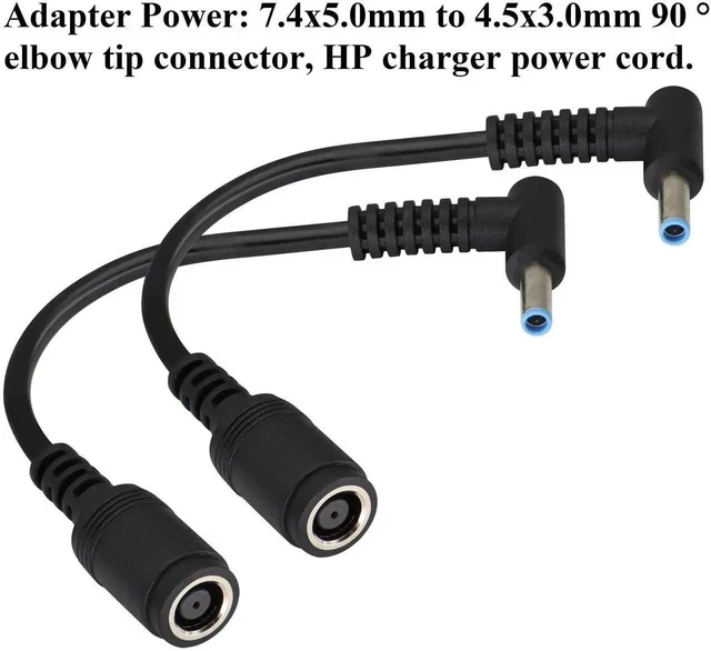 Alt view image 3 of 5 - 90 Degree Tip Laptop Power Cable DC 7.4mm x 5.0mm Female to 4.5mm x3.0mm Male Charging Connector DC Power Converter Cable DC Jack for HP Notebook Adapter Replacement Power Cord(15cm/2Pack)