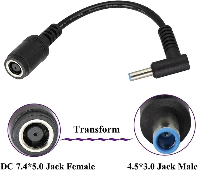 Alt view image 5 of 5 - 90 Degree Tip Laptop Power Cable DC 7.4mm x 5.0mm Female to 4.5mm x3.0mm Male Charging Connector DC Power Converter Cable DC Jack for HP Notebook Adapter Replacement Power Cord(15cm/2Pack)