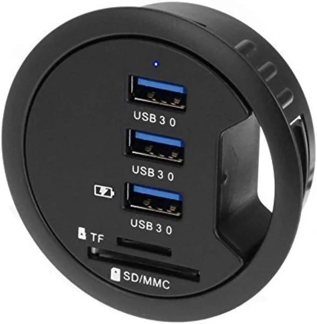 Alt view image 2 of 5 - 2.5" Grommet Hole - In Desk - USB 3.1 Gen I 3 Port Hub/ BC 1.2 USB Charger with SD Card Reader