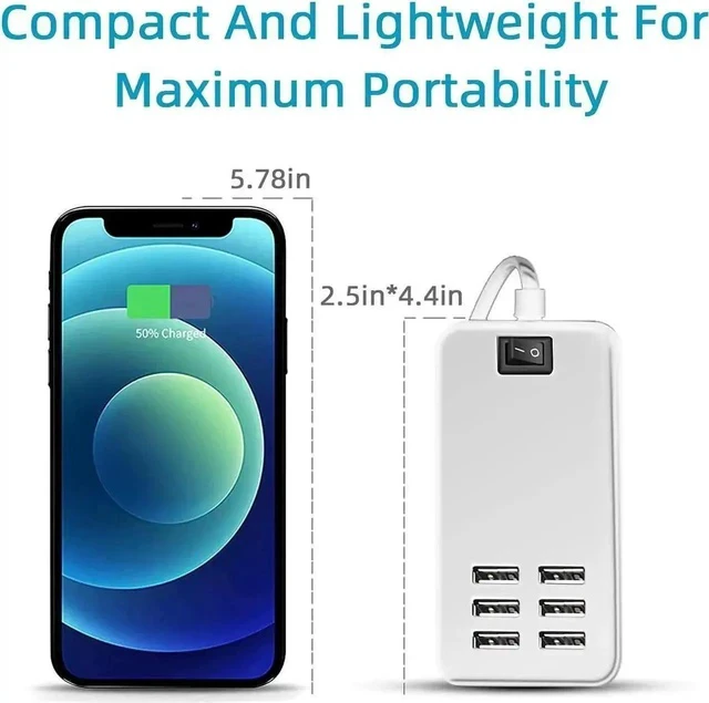 Alt view image 3 of 4 - 6 Ports USB Charger Hub Desktop US Plug AC Power Wall Travel Charging Adapter Slots Charging Station Extension Socket Outlet with Cable