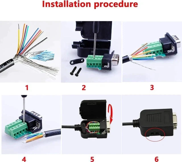 Alt view image 7 of 7 - DB9 Connector Adapter RS232 Serial Port D-SUB Adapter Plate Breakout Board Solder-Free (1-Pair Male+Female with Screwdriver, Black Rubber Core, Long Bolts)