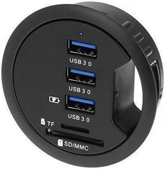 Alt view image 5 of 5 - 2.5" Grommet Hole - In Desk - USB 3.1 Gen I 3 Port Hub/ BC 1.2 USB Charger with SD Card Reader