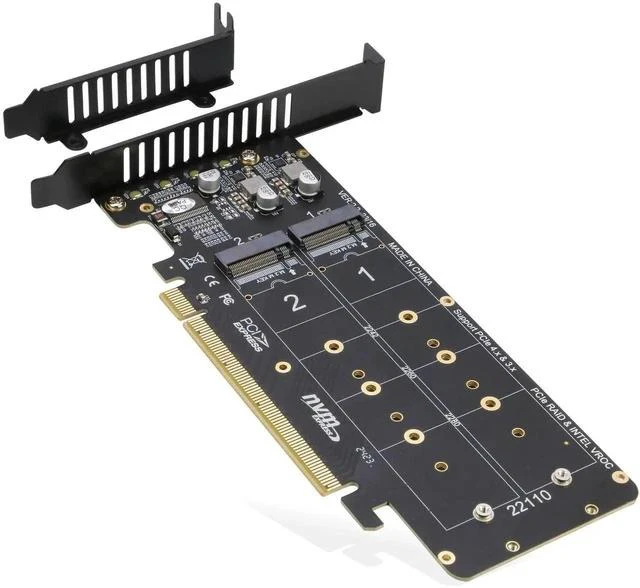 Main image of Quad PCIe NVMe Adapter, PCIe 4.0 x16 to 4Ports M.2 NVMe Converter Card for 2U Support NVMe SSD in Size 22110/2280/2260/2242 (PCI-e Bifurcation Required)