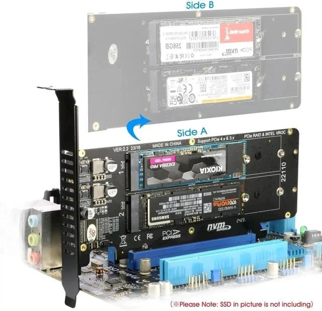 Alt view image 3 of 6 - Quad PCIe NVMe Adapter, PCIe 4.0 x16 to 4Ports M.2 NVMe Converter Card for 2U Support NVMe SSD in Size 22110/2280/2260/2242 (PCI-e Bifurcation Required)