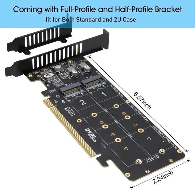 Alt view image 6 of 6 - Quad PCIe NVMe Adapter, PCIe 4.0 x16 to 4Ports M.2 NVMe Converter Card for 2U Support NVMe SSD in Size 22110/2280/2260/2242 (PCI-e Bifurcation Required)