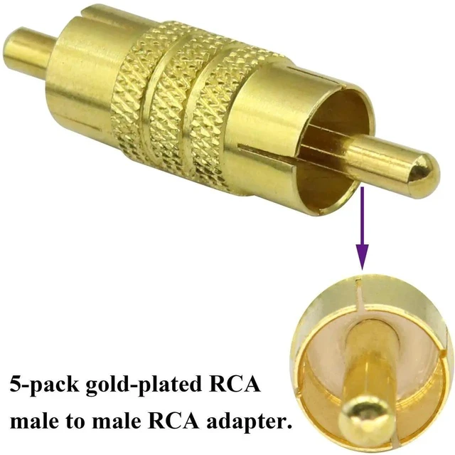Alt view image 3 of 6 - RCA Coupler Connector Gold Plated RCA Male to Male RCA Adapter Extension AV/TV Audio Video Cable Metal Connector (5 Pack)