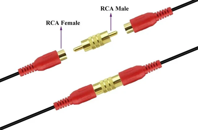 Alt view image 4 of 6 - RCA Coupler Connector Gold Plated RCA Male to Male RCA Adapter Extension AV/TV Audio Video Cable Metal Connector (5 Pack)