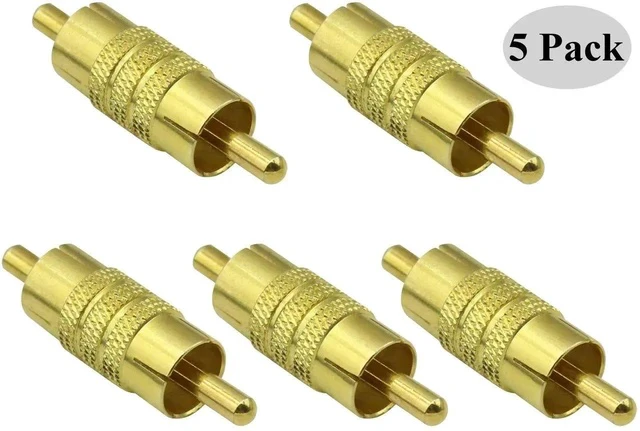 Alt view image 5 of 6 - RCA Coupler Connector Gold Plated RCA Male to Male RCA Adapter Extension AV/TV Audio Video Cable Metal Connector (5 Pack)