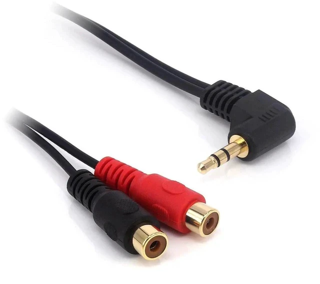 Alt view image 2 of 5 - 3.5mm to 2RCA Adapter Cable, 8 Inch Gold Plated 90 Degree Right-Angled 1/8" TRS Stereo Male to Dual RCA Female Y Splitter Adapter Cable(3.5M/2RCAF)