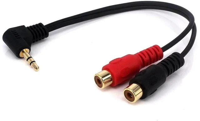 Alt view image 4 of 5 - 3.5mm to 2RCA Adapter Cable, 8 Inch Gold Plated 90 Degree Right-Angled 1/8" TRS Stereo Male to Dual RCA Female Y Splitter Adapter Cable(3.5M/2RCAF)