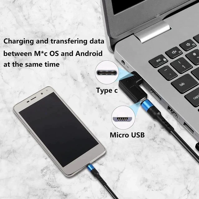 Alt view image 7 of 7 - Right Angle USB C to Micro USB Adapter, 90 Degree Type C Male to Micro 5pin USB Female Charging and Data Transfer Connector Converter Adapter - 2 Pcs/Black