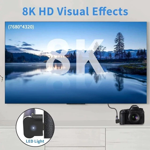 Alt view image 5 of 7 - 8K Micro HDMI to HDMI Adapter, 90 Degree UP Angle Male to Female Extender With LED Light and Perforated Design for Cameras Camcorder (2 Pack)