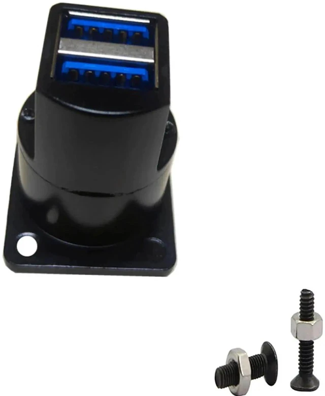 Alt view image 3 of 7 - USB 3.0 D Panel Mount Socket Dual 2X USB Port Solderless Series D-Type Connector Female to Female Coupler Pass Through Adapter with Screws