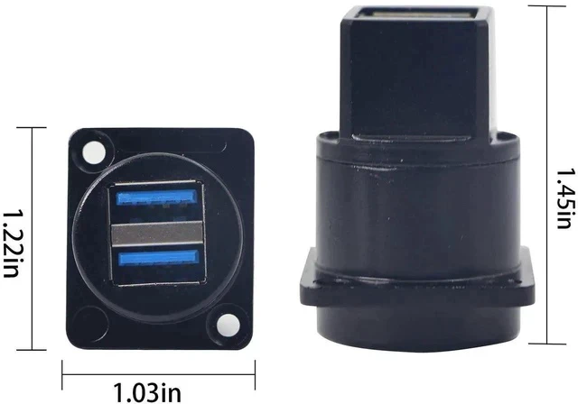 Alt view image 7 of 7 - USB 3.0 D Panel Mount Socket Dual 2X USB Port Solderless Series D-Type Connector Female to Female Coupler Pass Through Adapter with Screws
