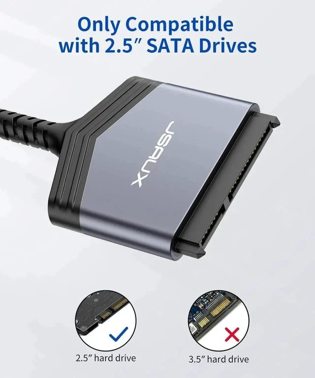 Alt view image 5 of 6 - JSAUX SATA to USB A Cable, USB A 3.0 to 2.5 SATA III Hard Drive Adapter Aluminum Shell Nylon Cord External Converter for SSD/HDD Data Transfer-Grey