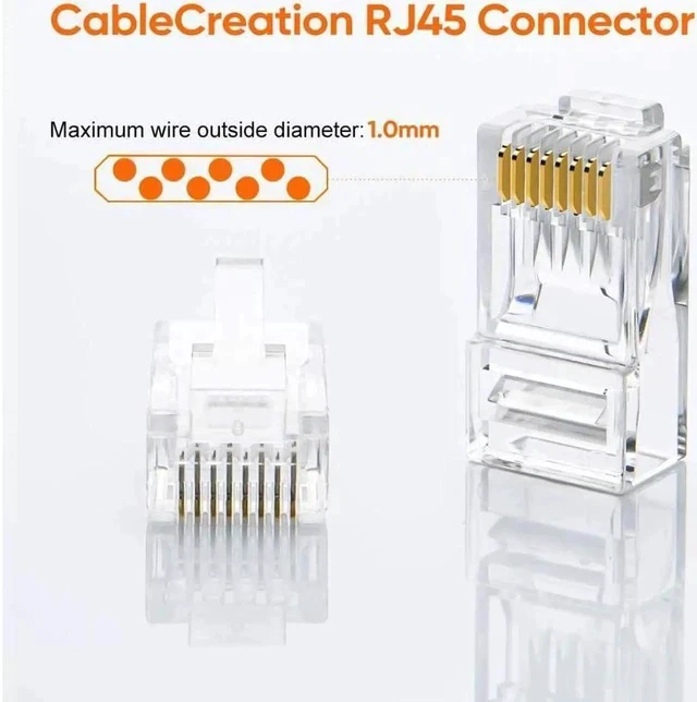 Alt view image 3 of 6 - Cat6 RJ45 Ends, 100-PACK Cat6 Connector, Cat6 / Cat5e RJ45 Connector, Ethernet Cable Crimp Connectors UTP Network Plug for Solid Wire and Standard Cable, Transparent