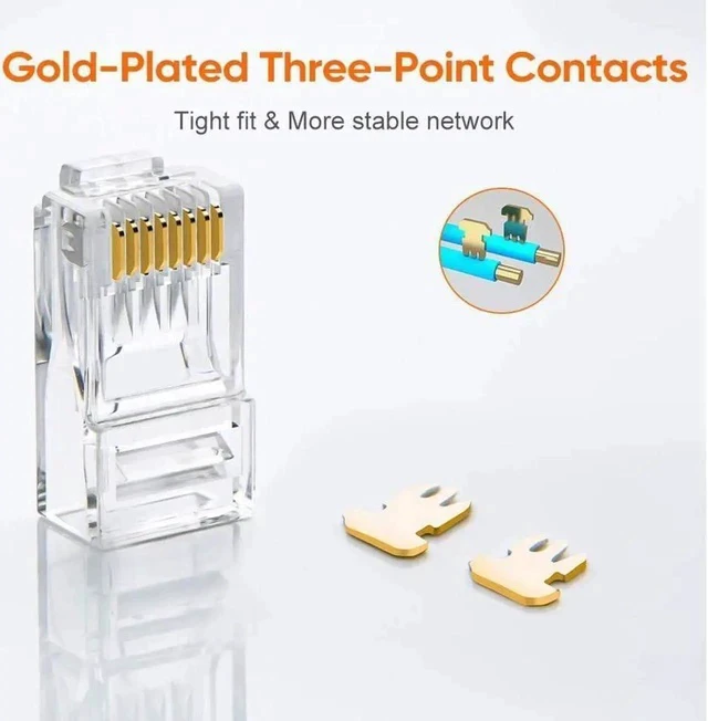 Alt view image 5 of 6 - Cat6 RJ45 Ends, 100-PACK Cat6 Connector, Cat6 / Cat5e RJ45 Connector, Ethernet Cable Crimp Connectors UTP Network Plug for Solid Wire and Standard Cable, Transparent