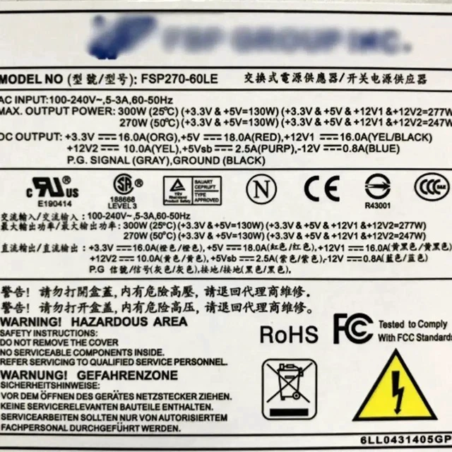 Alt view image 3 of 3 - 270W 1U Power Supply For F-LEX HTPC NAS POS Cash Register FSP270-60LE 270W Mini ITX 1U Server Power Supply PSU 24Pin