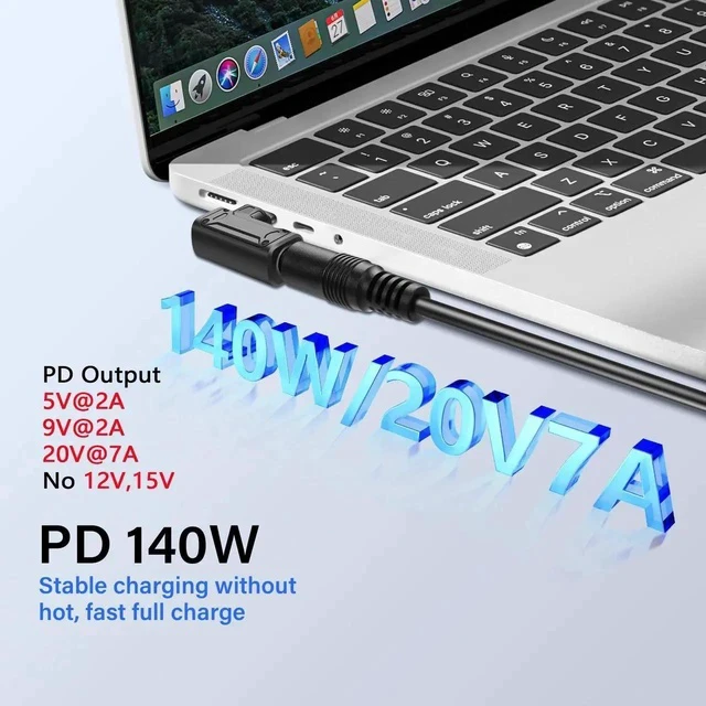 Alt view image 3 of 7 - PD 140W DC6037 to Type C Power Charging Adapter DC 6.0mm x 3.7mm Female (6.0 x 0.6mm) Input to USB C Male Connector with PD Automatic Identification Chip,for Phone,Tablet,Laptop (DC6037 Q)