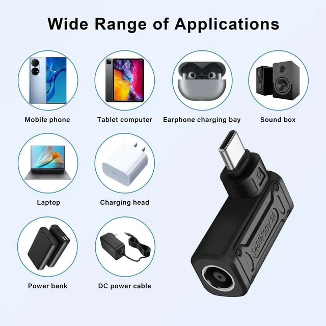 Alt view image 5 of 7 - PD 140W DC6037 to Type C Power Charging Adapter DC 6.0mm x 3.7mm Female (6.0 x 0.6mm) Input to USB C Male Connector with PD Automatic Identification Chip,for Phone,Tablet,Laptop (DC6037 Q)