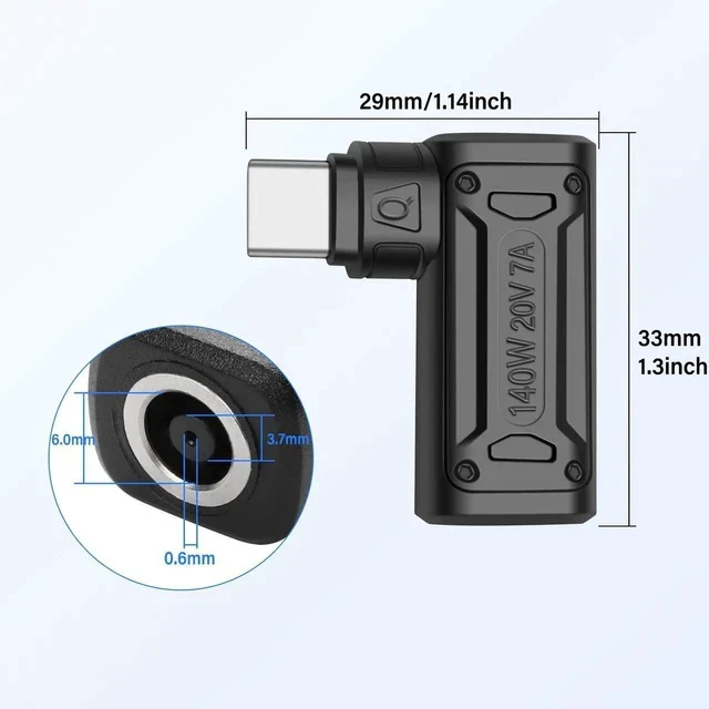 Alt view image 6 of 7 - PD 140W DC6037 to Type C Power Charging Adapter DC 6.0mm x 3.7mm Female (6.0 x 0.6mm) Input to USB C Male Connector with PD Automatic Identification Chip,for Phone,Tablet,Laptop (DC6037 Q)