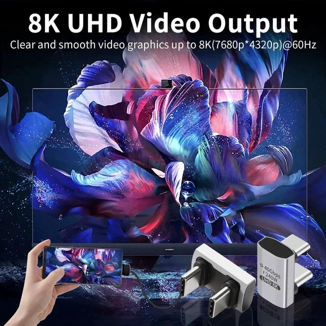 Alt view image 6 of 7 - 240W USB C 180 Degree Adapter (40Gbps Data, 8K@60Hz Video) U Shape Type C Male to Male Adapter, USB C Angle for Thunderbolt 4/3, Switch, Laptop, Tablet, iPhone 16 15 2Pack