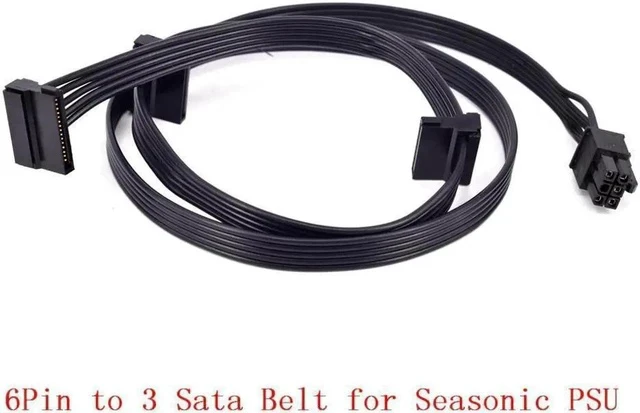 Alt view image 2 of 4 - PCIe 6Pin to 3x SATA Curved Power Supply Cable for KM3 Series X-750 X-850 SS-1050XP3 SS-1200XP3 M12II Evo Series 520 620 650 750 850 Snow Silent 750 1050 FOCUS PLUS Gold SSR-850FX