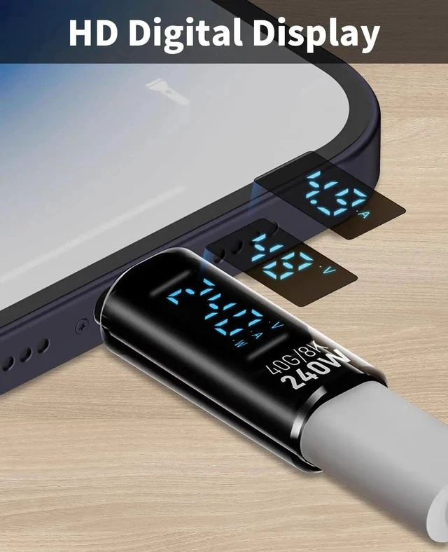 Alt view image 5 of 7 - USB C Adapter with LED Digital Display, 240W PD, 40Gbps, USB-C Male to Female Adapter for iPhone 15 Series, MacBook, Support Voltage, Current and Power Smart LED Display (Black-2Pack)