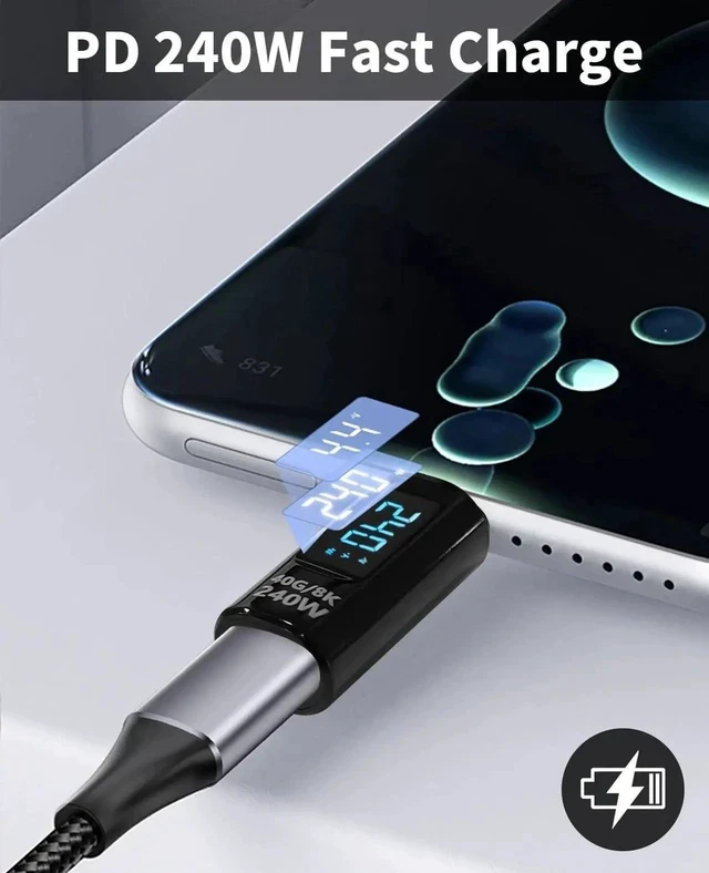 Alt view image 7 of 7 - USB C Adapter with LED Digital Display, 240W PD, 40Gbps, USB-C Male to Female Adapter for iPhone 15 Series, MacBook, Support Voltage, Current and Power Smart LED Display (Black-2Pack)