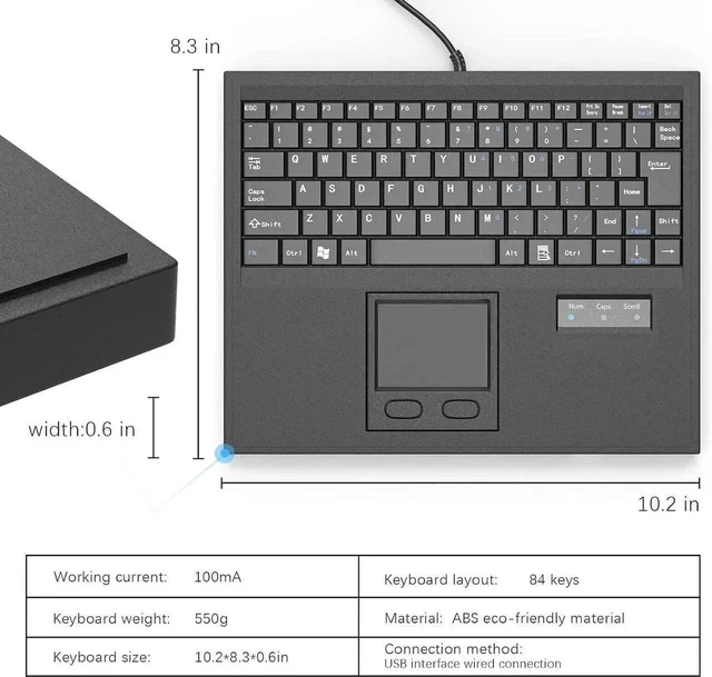 Alt view image 4 of 7 - Waterproof Industrial Machine Keyboard with USB Interface and Touchpad (84ks USB Black)