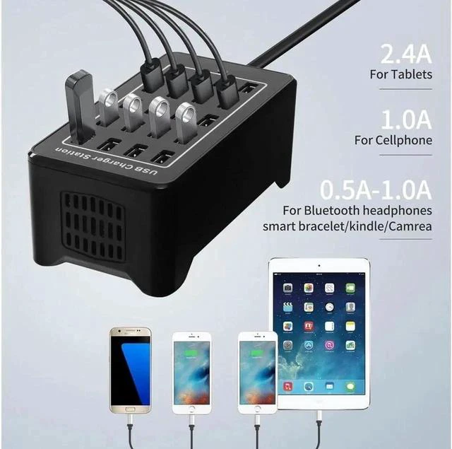 Alt view image 4 of 7 - Multiple Chargers USB Charging Station, 20-Port 100W 20A Desktop USB Charging Station for Hotels, Schools, Shops, Shopping malls and Travel - Black