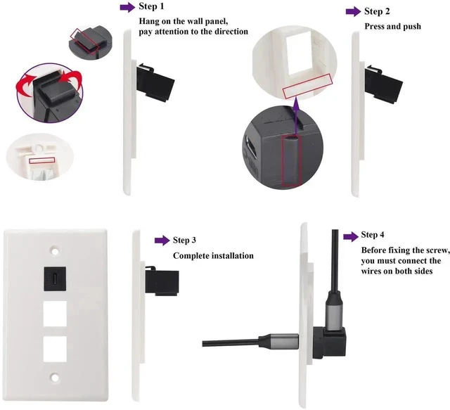 Alt view image 2 of 7 - 90 Degree USB C 3.1 Keystone Insert Jack Connector Right Angled USB 3.1 Type-C Female to Female Keystone Insert Socket Adapter Coupler for Wall Plate Outlet Panel (90 Degree/Black/2 Pack)