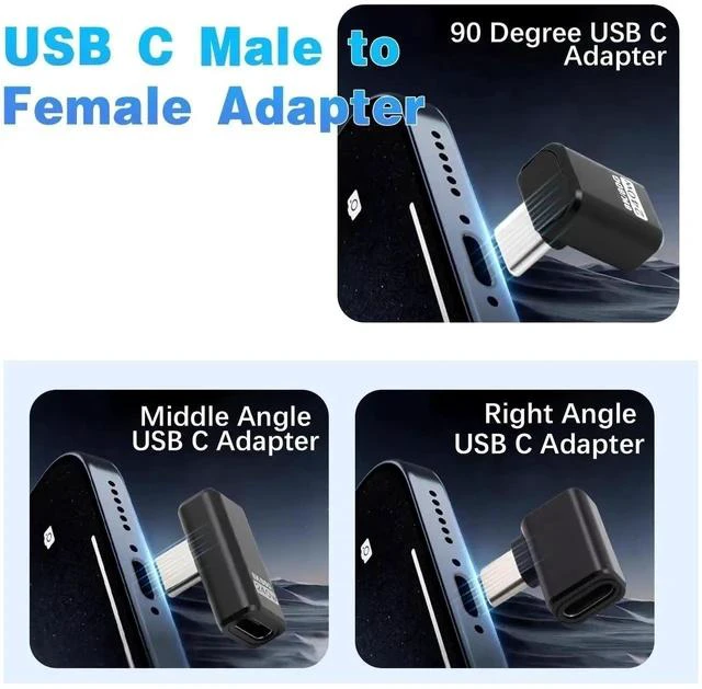 Alt view image 4 of 7 - USB C 90 Degree Adapter, Right Angle USB C Male to Female Adapter80Gbps/240W PD/8K@60Hz 90 Degree Type C Extender Converter for Thunderbolt 5/4, iPhone 16, Steam Deck ROG Ally, 3 Pack