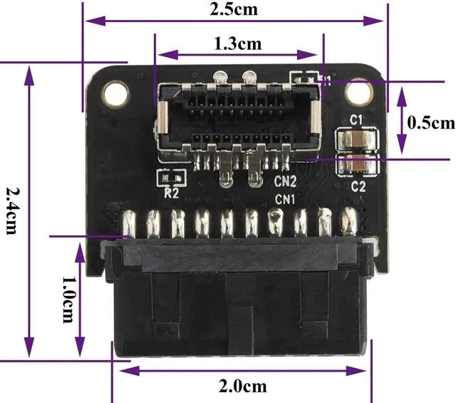 Alt view image 5 of 7 - 1Pack 90 Degree Type E 3.1 to USB 3.0 19Pin Header Adapter Up 90 Degree USB3.1 Female Front Panel Header to USB 3.0 19Pin Female Header Extension Adapter for Computer Motherboard.(19Pin/UP)