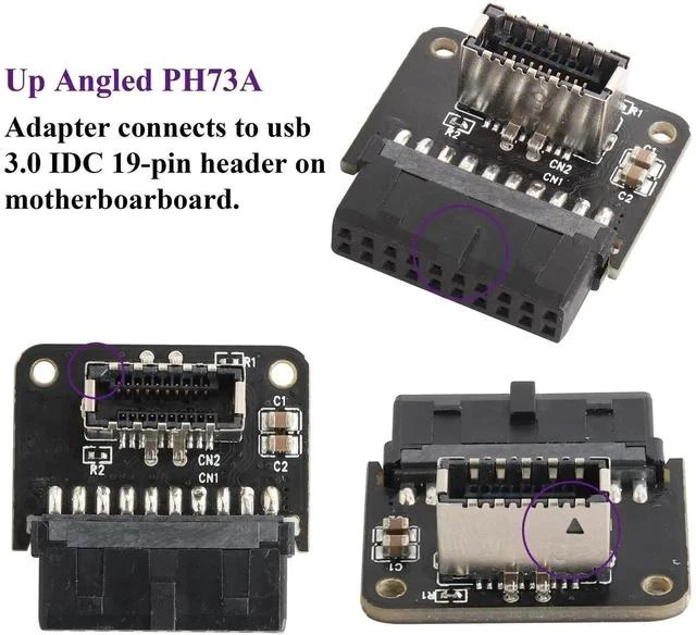 Alt view image 6 of 7 - 1Pack 90 Degree Type E 3.1 to USB 3.0 19Pin Header Adapter Up 90 Degree USB3.1 Female Front Panel Header to USB 3.0 19Pin Female Header Extension Adapter for Computer Motherboard.(19Pin/UP)