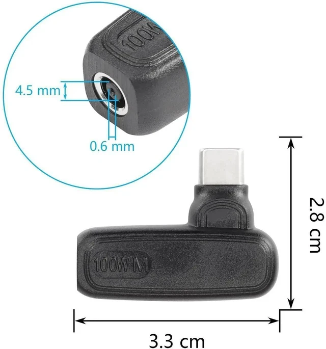 Alt view image 3 of 7 - 100W PD DC4506 to Type C Power Charging Adapter DC 4.5mm x 0.6mm Female to USB C Male Connector,Uilt-in with PD Automatic Identification Induction Chip,for Phones,Tablets,Laptops (4506 M)