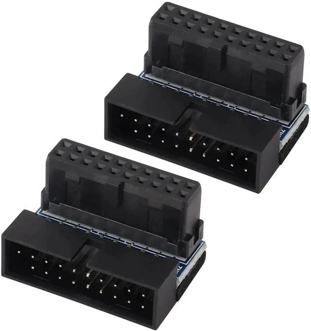 Main image of 2 Pack Down Right Angle USB 3.0 19-pin Connector 90 Degree 19Pin/20Pin 3.0 USB Female to Male Extension Power Adapter Board for Desktop Motherboard Internal Header Adapter(Down/Black-20Pin)