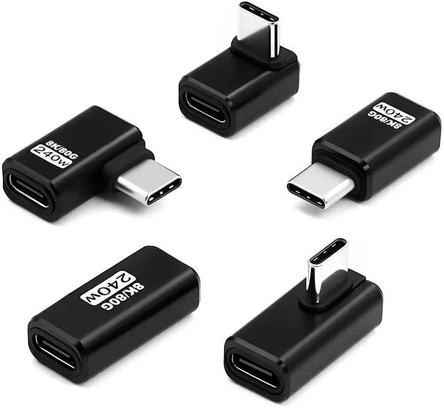 Main image of 90 Degree USB C Right Angle Adapter, 80Gbps Data, 240W Charging, 8K@60Hz Video Male to Female USB-C 90 Degree Adapter for Laptop, MacBook Pro/Ai, iPhone 16, Steam Deck, 5 Pack