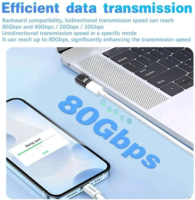 Alt view image 4 of 4 - 90 Degree USB C Right Angle Adapter, 80Gbps Data, 240W Charging, 8K@60Hz Video Male to Female USB-C 90 Degree Adapter for Laptop, MacBook Pro/Ai, iPhone 16, Steam Deck, 5 Pack
