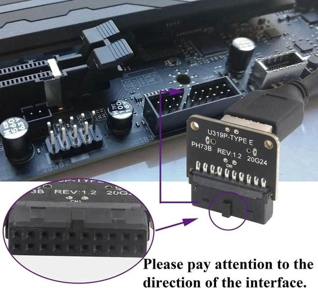 Main image of 2Pack 90 Degree USB 20Pin to USB3.1 Type-E Front Panel Connector Down-Right Angle Type-E USB 3.1 Female to 19/20Pin USB3.0 Female Header Extension Adapter for Computer