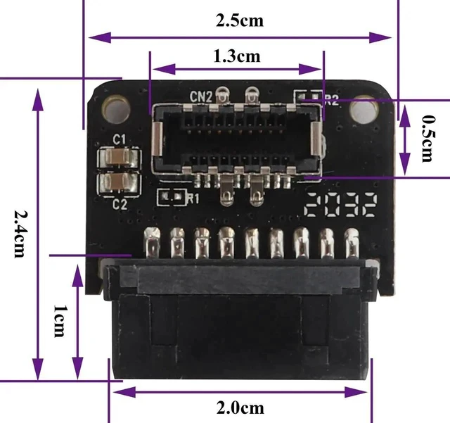 Alt view image 4 of 5 - 2Pack 90 Degree USB 20Pin to USB3.1 Type-E Front Panel Connector Down-Right Angle Type-E USB 3.1 Female to 19/20Pin USB3.0 Female Header Extension Adapter for Computer