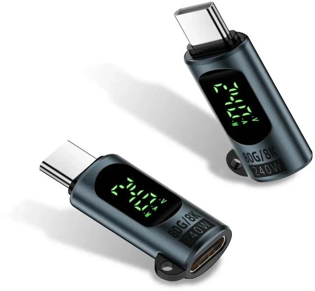 Main image of 80Gbps USB C Extender Adapter with Power Meter Tester, 240W PD, 8K@60Hz Wattage, Voltage, Amperage LED Digital Display, USB C Male to Female Adapter for iPhone 15/16 (Grey-2 Pack)
