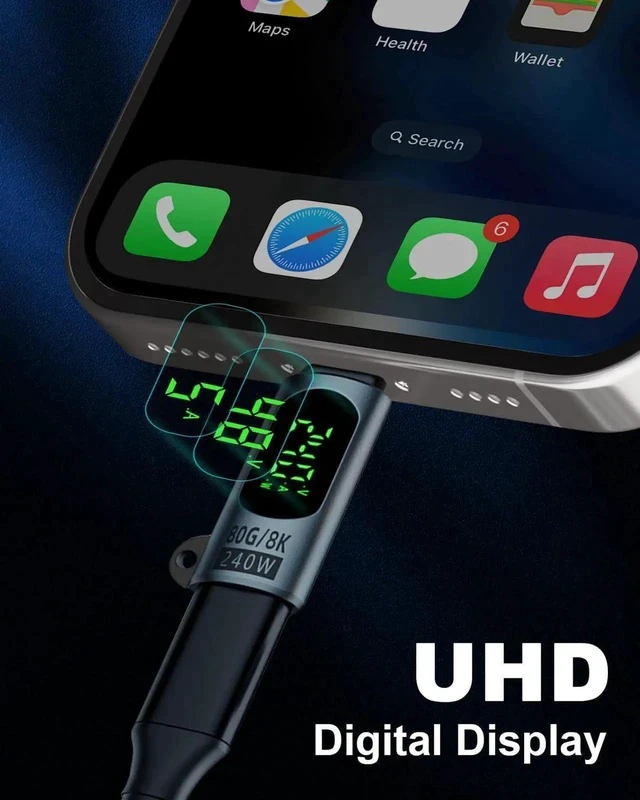 Alt view image 3 of 6 - 80Gbps USB C Extender Adapter with Power Meter Tester, 240W PD, 8K@60Hz Wattage, Voltage, Amperage LED Digital Display, USB C Male to Female Adapter for iPhone 15/16 (Grey-2 Pack)